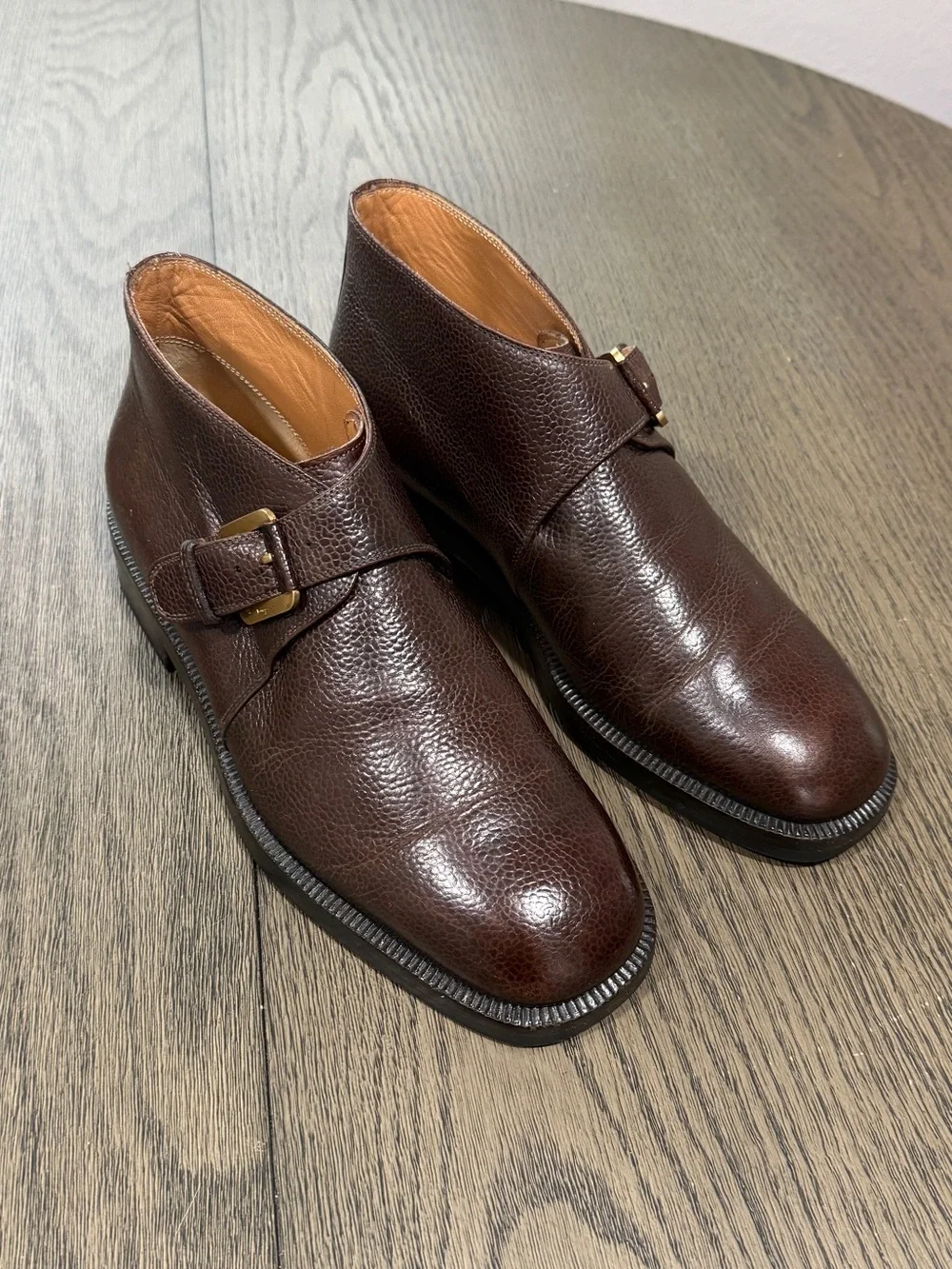 Salvatore Ferragamo Dark Brown Genuine Leather Single Monk Strap Oxfords